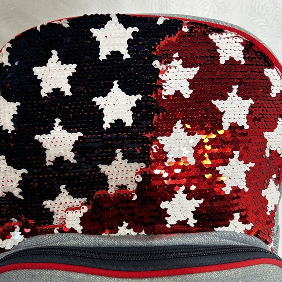 Disney Mickey Mouse USA Americana Reversible Sequin Patriotic Flag Backpack - Picture 7 of 11